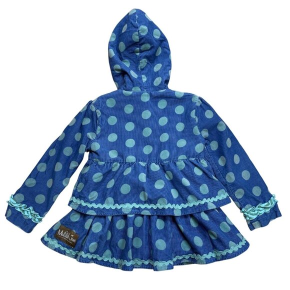 Matilda Jane Ruffle Polka Dot Fleece Lined Corduroy Jacket Hooded Size 4 - Picture 3 of 9